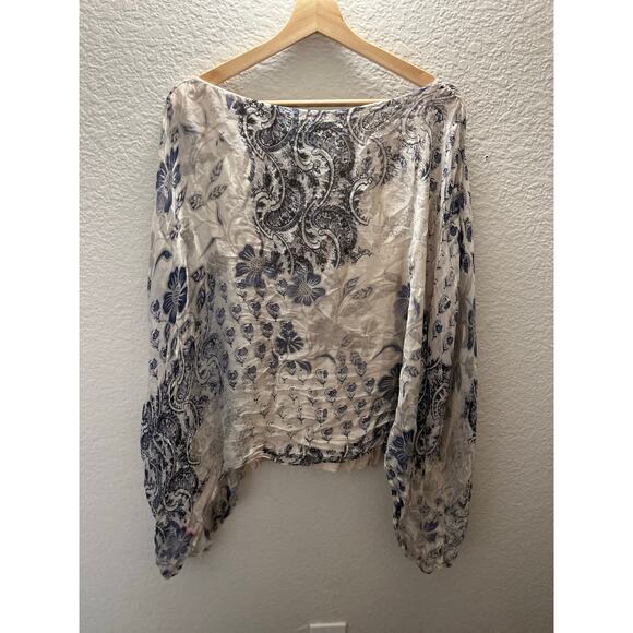 La Marais Paris Silk Batwing Blouse Boho Floral Paisley Made in Italy M Coastal - Picture 3 of 4